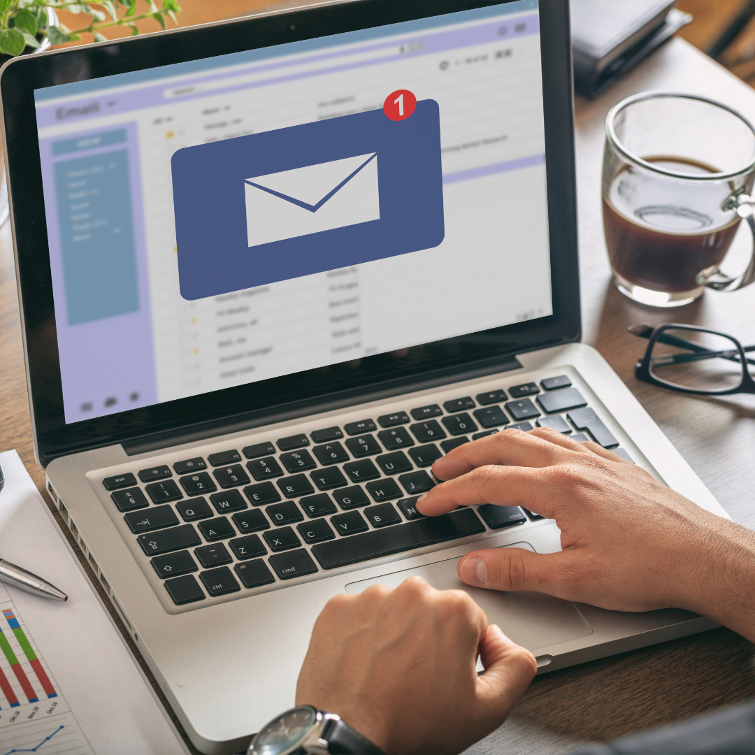 Email marketing services and campaign automation on laptop